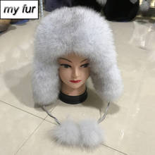 Natural Fox Fur Bomber Hats Winter Warm Women Fluffy Genuine Fox Fur Earflap Caps Luxury Quality Russian Lady Real Fox Fur Hat 2024 - buy cheap