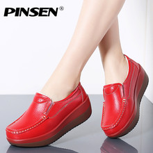 PINSEN 2020 Autumn Women Flat Platform Loafers Ladies Shoes Genuine Leather Slip-on Casual Shoes Woman Flats Moccasins creepers 2024 - buy cheap
