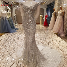 QUEEN BRIDAL Luxury Mermaid Evening Dress Sexy Bling Sequins Crystal Long Party Prom Gown Dress Robe De Soiree Real Photos BY07 2024 - buy cheap
