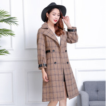 Vintage Slim Women Long Cashmer Coat Double Breasted Pockets Women's Woolen Jacket Plaid Turn-down Collar Coat and Jacket 2024 - buy cheap