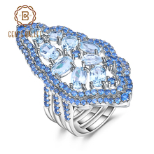 Женское кольцо с натуральным голубым топазом, из серебра 925 пробы 2022 - купить недорого