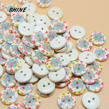 SHINE Wooden Sewing Buttons Scrapbooking Round Two Holes Flower Pattern 15mm Dia. 50 PCs Costura Botones bottoni botoes 2024 - buy cheap