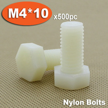 500pcs DIN933 M4 x 10 Fully Threaded White Plastic Nylon Bolts Hexagon Hex Head Bolt Set Screw Setscrews 2024 - buy cheap