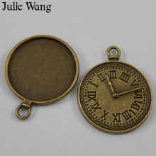 Julie Wang 10pcs Antique Bronze Round Clock Cabochon Base Charms Pendant Handmade  Crafts Necklace Jewelry Making Accessory 2024 - buy cheap