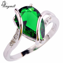 lingmei Wholesale Luxury Fashion Pear Cut Rainbow Green White Zircon Silver Color Ring Size 6 7 8 9 Gorgeous Jewelry For Women 2024 - buy cheap