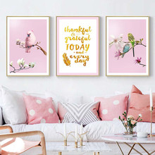 Nordic Canvas Art Print Bird Animals Painting Flower Gold Yellow Letter Posters Nursery Baby Room Decor Wall Picture Living Room 2024 - buy cheap