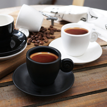 Mini conjunto de caneca de café, 90ml, iluminação branca e preta, com bandeja, italiana, para espresso, cappuccino, taza, café, latte, pires 2024 - compre barato