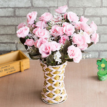 12 Heads pink blossom rose flower vivid mini silk artificial flowers bouquet decoration for wedding home high quality life 2024 - buy cheap