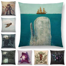 Newest Cute Little Ghost Sailboat Whale Ocean Deer Bear Diver Prints Cushion Cover Sofa Throw Pillow Case 2024 - buy cheap
