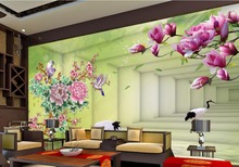 Fantasy peony magnolia TV backdrop 3D spatial expansion 3d wallpaper flower 3d stereoscopic wallpaper 2024 - buy cheap