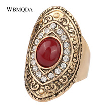 Ethnic Red Stone Crystal Statement Finger Ring Indian Antique Gold Wedding Rings For Women Vintage Jewelry 2024 - buy cheap