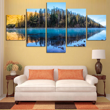 Pintura da lona do Lago Árvore Paisagem Cenário Decoração Retrato Da Arte Da Parede Quadros para Sala de estar No Frame 5 Peças FA510 2024 - compre barato
