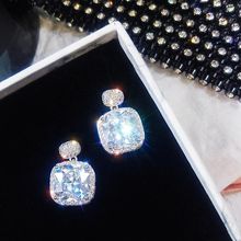 1pc Classic Square Metal Women Stud Earrings Long white zircon Square Earrings Fashion Jewelry for Womens Accessories 2024 - buy cheap