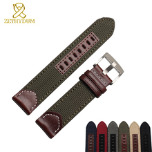 canvas watchband perlon sport watch bracelet 20 22 24mm wristwatches band bottom is genuine leather watch strap 2024 - buy cheap
