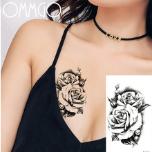 Летняя стильная Временная тату-наклейка OMMGO с цветком розы, женский макияж, искусственная татуировка, 3D тату на заказ, боди-арт, повязка на руку 2024 - купить недорого