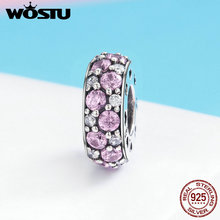 WOSTU-abalorio espaciador de circonia cúbica rosa brillante, gran 100% Plata de Ley 925, compatible con pulsera de cuentas S925, regalo de joyería artesanal de plata, FIC635 2024 - compra barato