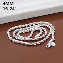 Super Shinning Men's  Jewelry Silver Plated Necklace Fashion 2mm/3mm/4mm 16-30inch Womens/Mens Twist Rope Chain Necklaces 2024 - buy cheap