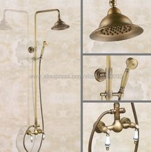 Wall Mount Antique Brass Bathroom Shower Faucet Mixer Taps Dual Handle with Hand Held Shower Kan105 2024 - buy cheap