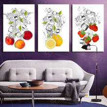 3 pçs congelado frutas parede arte imagem para cozinha pêssego limão tomate fresco comida cartazes e impressões decoração para casa quadros em tela 2024 - compre barato