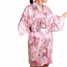 Seda satén flor boda batas de dama de honor de la novia Floral Albornoz corto Kimono Robe moda vestido de noche para las mujeres 2024 - compra barato