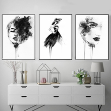Pintura en lienzo de Arte de pared de chica de belleza de moda, carteles nórdicos modernos en blanco y negro e impresiones, imágenes de pared de salón para sala de estar 2024 - compra barato