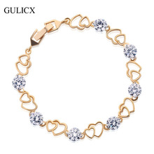 GULICX Fashion Double Heart Shaped Crystal Hand Chain Bracelets for Women Silver/Gold-color Bangles Party Bijoux Jewelry L164 2024 - buy cheap