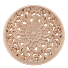 Floral Carved Round Wood Applique Furniture Cabinet Unpainted Wall Lintel Wall Decor Frame Unpainted 2024 - buy cheap