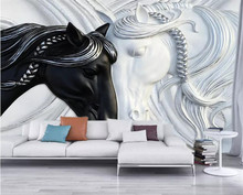 Papel de parede foto personalizada para paredes 3d, arte em preto e branco, cavalo duplo, em relevo, não-tecido, revestimentos de parede 2024 - compre barato