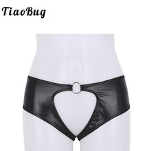 Tiaobug lingerie de couro falso, cueca jockstrap sexy homens mulheres cintura baixa calcinha com metal o-ring tanga 2024 - compre barato