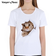 Camiseta de verão naughty cat 3d feminina, camiseta com estampa original, gola redonda, manga curta, camiseta fofa hip hop 2024 - compre barato