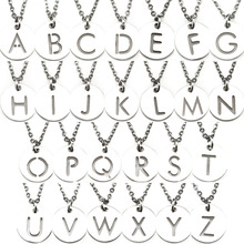 26 Letters Steel Initial Necklace Silver Color Disc Necklace Alphabet Women Kolye Collier Friends Family Letter Necklace 2024 - buy cheap