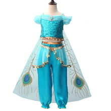 Fantasia infantil da princesa jasmine cosyumi, roupa para cosplay com lâmpada, para meninas, vestido de dança, perucas 2024 - compre barato
