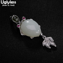 Uglyless 100% Real 925 Sterling Silver Fish Pendants for Women Natural Jade Goldfish Necklaces no Chains Water Drop Fine Jewelry 2024 - buy cheap