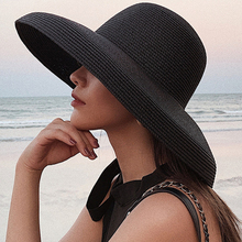 HT2303 2020 New Summer Sun Hats Ladies Solid Plain Elegant Wide Brim Hat Female Round Top Panama Floppy Straw Beach Hat Women 2024 - buy cheap