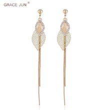 New Korea Style Long Tassel Clip on Earrings Without Piercing for Women Charm Leaf Earrings Needn't Ear Hole Factory Wholesale 2024 - buy cheap