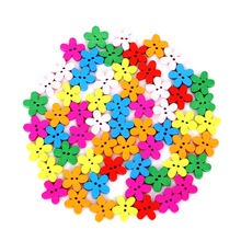 Botões de madeira coloridos de 100 peças, artesanato faça você mesmo com 2 buracos para borda ondulada de flores mistas, acessórios de costura, 15mm 2024 - compre barato
