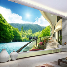 Beibehang 3d papel de parede murais personalizado sala estar quarto montanha água mostrar varanda paisagem mural decoração para casa 2024 - compre barato