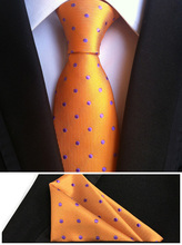 Новый дизайнерский набор галстуков 8 см, Официальный галстук оранжевого цвета в фиолетовый горошек с тканым карманом ручной работы 2024 - купить недорого