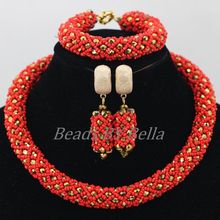 Wholesale Women Christmas Gift African Beads Jewelry Set Red Nigerian Wedding Braid Crystal Necklace Sets Free Shipping ABF885 2024 - buy cheap
