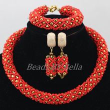 Conjunto de joyas de cuentas africanas para mujer, juego de collar de cristal trenzado de boda nigeriana roja, Envío Gratis ABF885, venta al por mayor 2024 - compra barato