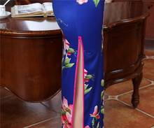 Sexy Royal Blue Ladies' Long Cheongsam Dress Chinese Women Satin Qipao Print Floral Dresses Club Wear Size S M L XL XXL XXXL 2024 - buy cheap