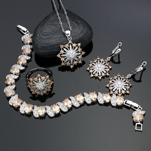 Conjunto de joias de prata champanhe para mulheres, conjunto de joias com pingente, colar, caixa de presente, prata de casamento, 925 2024 - compre barato