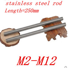 2-5pcs Threaded rod free shipping M2/2.5/3/4/5/6/8/10/12x250mm 304 Stainless Steel Fully threaded rod Fasteners Silver Tone 2024 - buy cheap