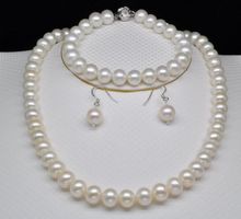 Noble-collar de perlas redondas para mujer, pulsera y pendientes de doble hebra Natural, AAAA, GW, blanco Natural, 9-10mm 2024 - compra barato