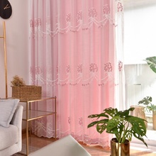Cortina de chão, estilo nórdico, moderno, para sala de estar, sala de jantar, quarto, bordado, rosa, fio de tule 2024 - compre barato
