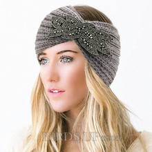 Headband For Women Winter Ear Warmer Crystal beads Turban Headwarp Knitted Wool bandana Bandage Hair Accessories Boho Headwear 2024 - buy cheap