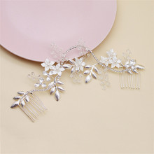 Fashion Silver color Floral Wedding Long Hair Comb Jewelry Handmade Bridal Headpiece Hair Accessories For Women Party Prom 2024 - buy cheap