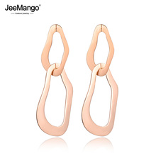 JeeMango Irregular de enclavamiento doble círculo pendientes oro Color de rosa de la geometría de acero inoxidable de la joyería para las mujeres las niñas JE18064 2024 - compra barato