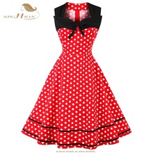 SISHION Elegant Dress 2021 Summer Polka Dot Cotton Blue Red White Retro Vintage Dresses Big Swing Rockabilly Casual Dress VD0683 2024 - buy cheap