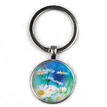 Vintage fashion flower Grass leaves pattern keychain charm bird and flower picture crystal pendant female key ring art fans gift 2024 - buy cheap